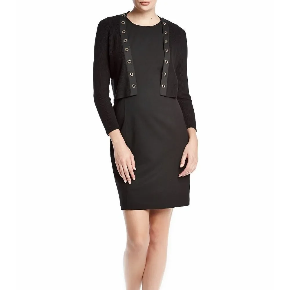 New! CALVIN KLEIN Women's Grommet Black Cropped Cardigan Shrug Sweater